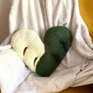 Monstera Leaf Crochet Pillow